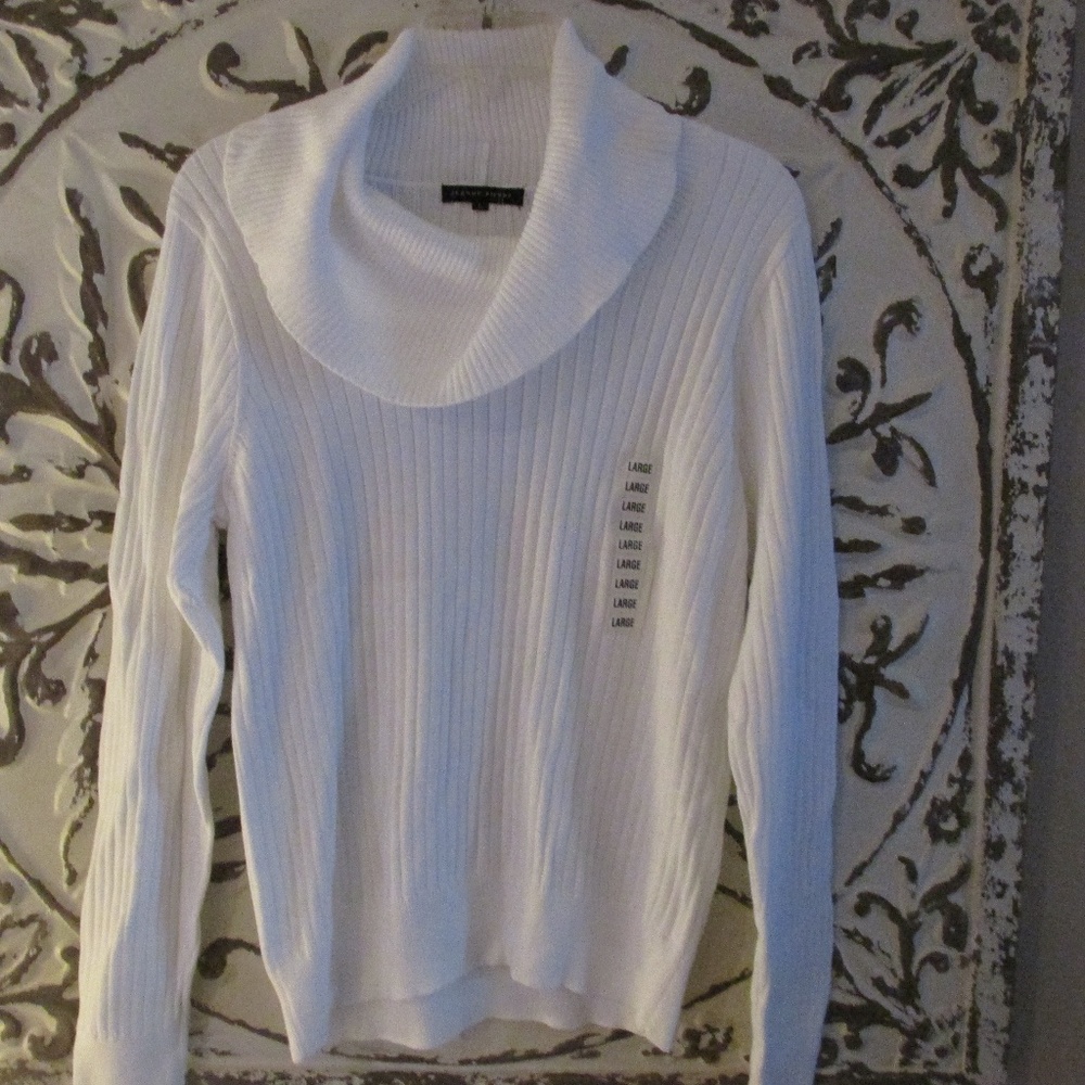 Jeanne Pierre White Cowl Neck Sweater, Size L